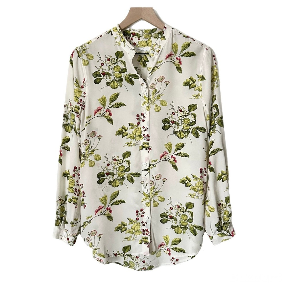 Equipment 100% Silk Botanical Berry Wildflower Print Blouse Size XS Q1340-E525